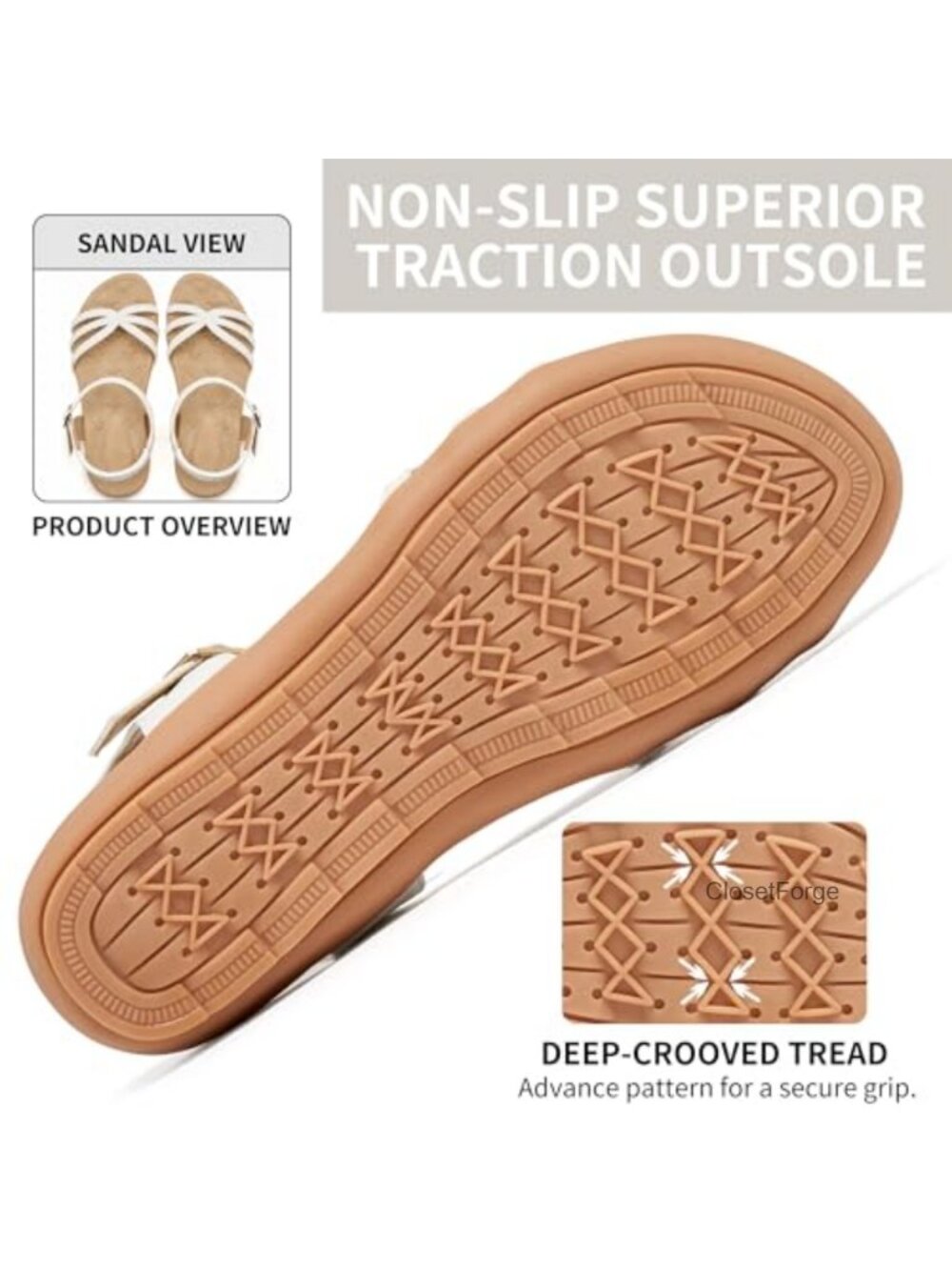 Women's Woven Flat Sandals with Adjustable Ankle Strap, Cushioned for All-Day - Picture 5 of 6